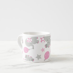 Tasse Expresso Pattern of Elephants, Cute Elephants - Pink Gray