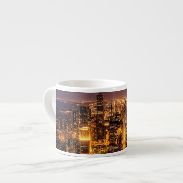 Tasse Expresso Paysage urbain de nuit de Chicago (Devant gauche)