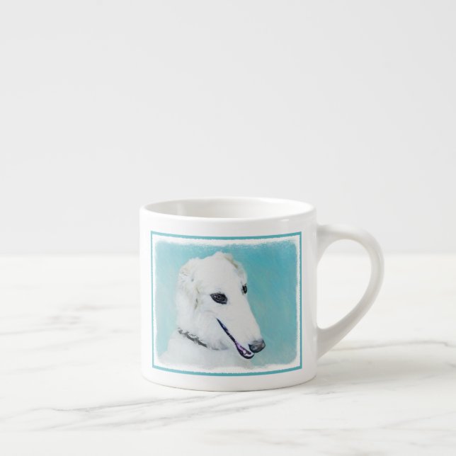 Tasse Expresso Peinture de Borzoi (Blanc) - Joli Chien d'origine (Droite)