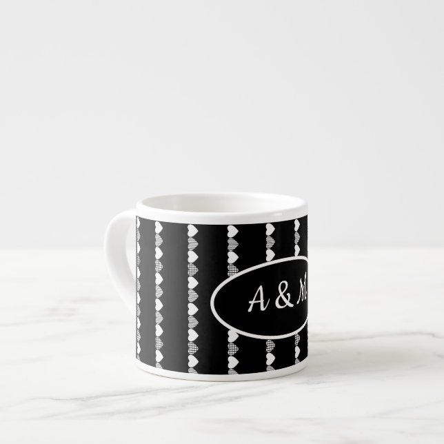 Tasse Expresso Personnalisé Black and White Love Hearts Motif (Devant gauche)