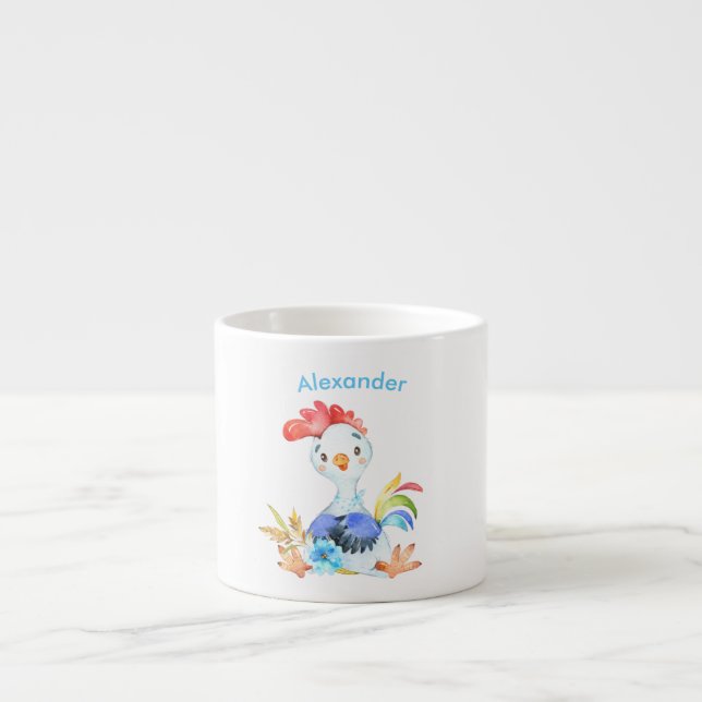 Tasse Expresso Petit coq bleu Watercolor (Devant)