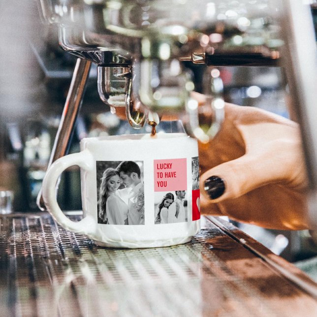 Tasse Expresso Photo Collage Couple | Cadeau moderne Valentines (Créateur téléchargé)
