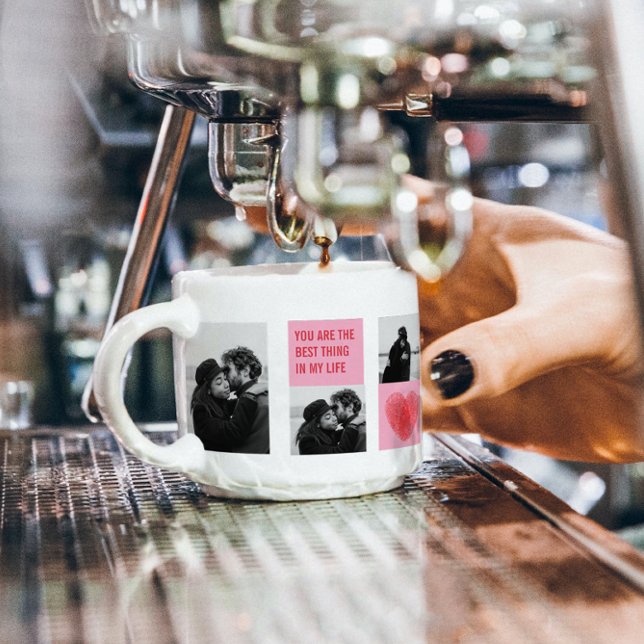 Tasse Expresso Photo Collage Couple | Valentines Coeur rose et ro (Créateur téléchargé)