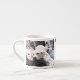 Tasse Expresso Photo de mignon chien blanc avec meilleur ami papa