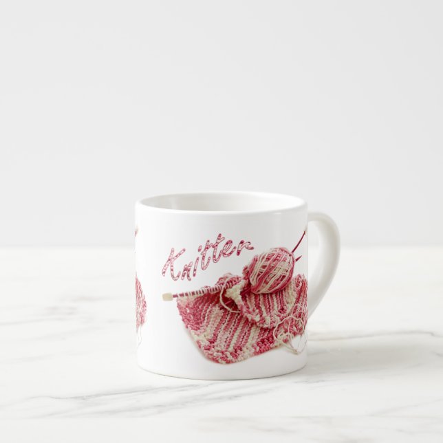 Tasse Expresso Photo Knitter rose et blanc (Devant droit)