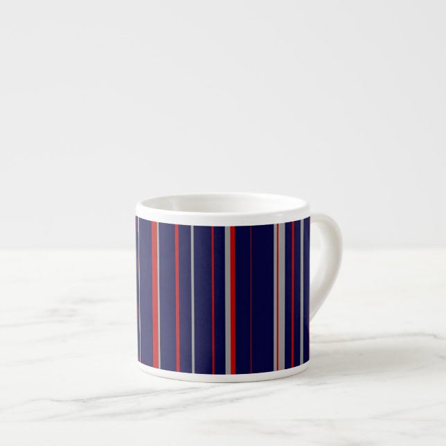 Tasse Expresso Pinstripes, couleurs rouge, marine, gris (Devant droit)