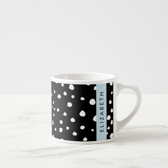 Tasse Expresso Points dalmatiens, Spots, Noir et Blanc, Votre nom (Droite)