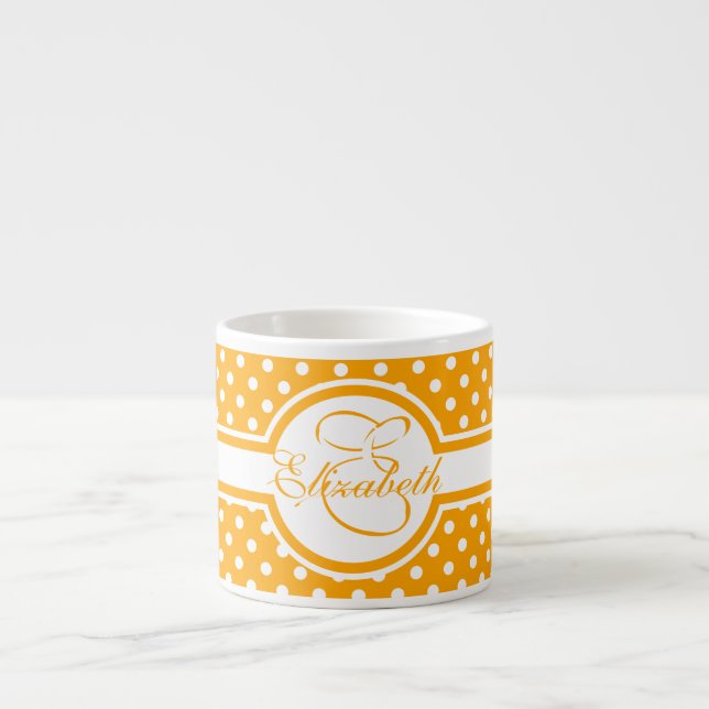 Tasse Expresso Pois blancs élégants sur Monogramme orange (Devant)