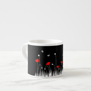 Tasse Expresso Poppies rouges minimalistes Noir et Blanc Meadow B