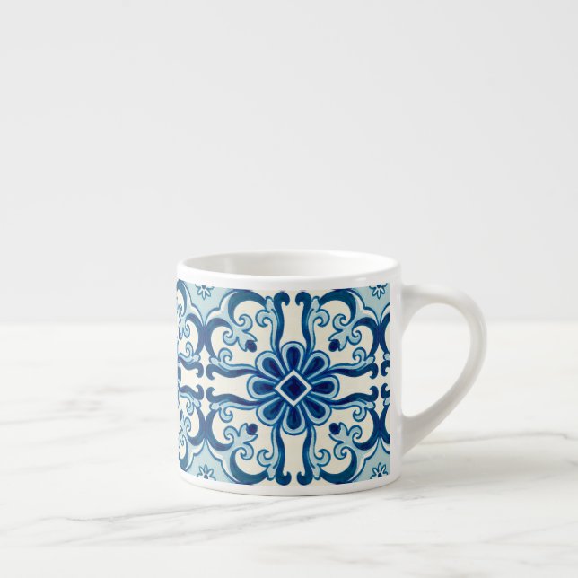 Tasse Expresso Portugais Azulejos Blue Floral Motif  (Droite)