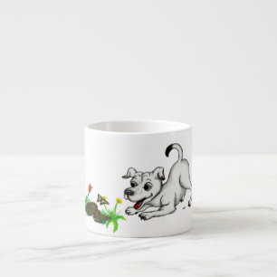 Tasse Expresso Printemps éveillé, chiot avec papillon