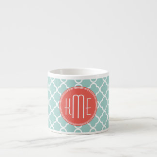 Tasse Expresso Quatrefoil à la menthe et au corail avec monogramm