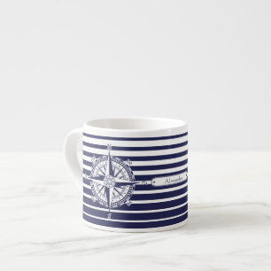 Tasse Expresso Rayures bleues de rose de boussole
