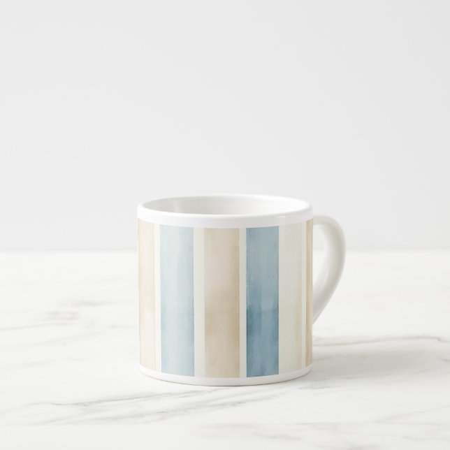 Tasse Expresso Rayures Crème Bleu de Plage (Devant droit)