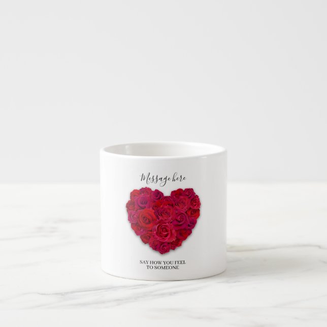 Tasse Expresso Red Rose Heart Romantic Floral Custom Text (Devant)