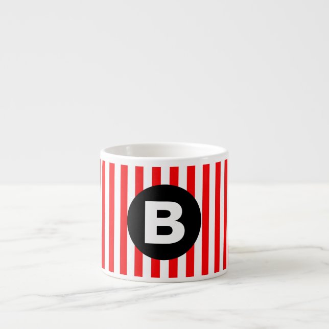 Tasse Expresso Red White Vertical Stripes Black Monogram (Devant)