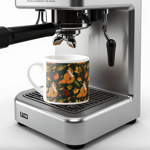 Tasse Expresso Renard roux Feuilles d'automne Glands Motif vert