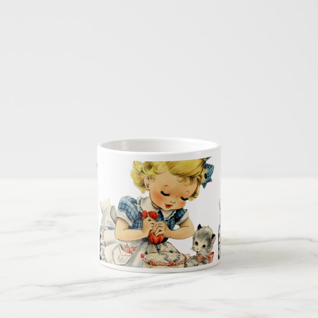 Tasse Expresso Rétro Anniversaire Fille Cake Cat Enfants Artwork (Devant)