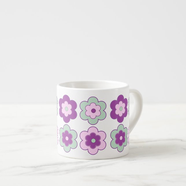 Tasse Expresso Retro Bubble Flowers (Purple and Green) Pattern (Devant droit)