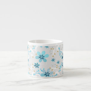 Tasse Expresso Rétro, motif floral, bleu, gris