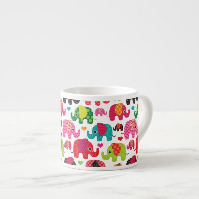 Tasse Expresso rétro papier peint de motif d'enfants d'éléphant (Devant droit)