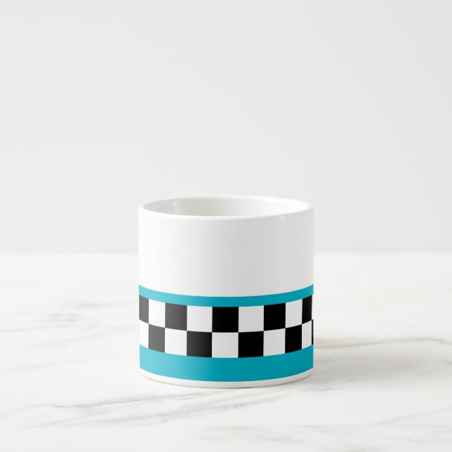 Tasse Expresso rétro-vérificateurs turquoises par répartition (Devant)