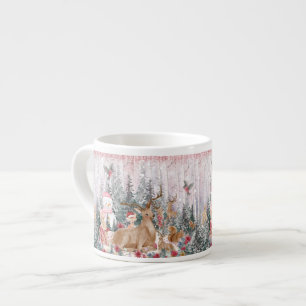 Tasse Expresso Rinder d'aquarelle rose, Snowman Joyeux Noël