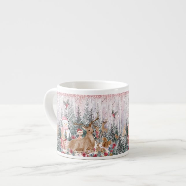 Tasse Expresso Rinder d'aquarelle rose, Snowman Joyeux Noël (Devant gauche)