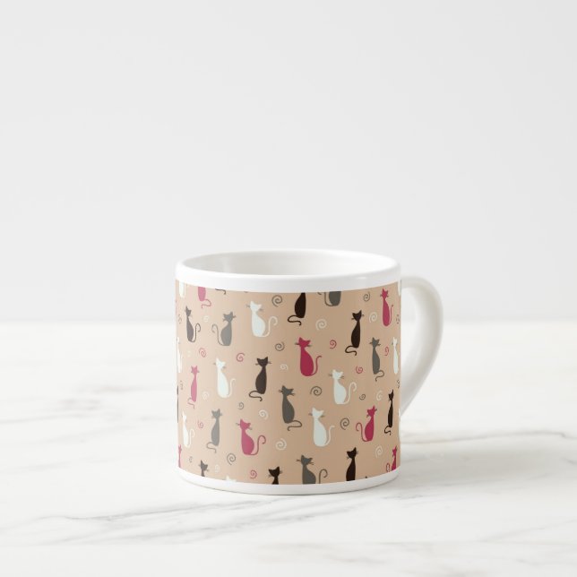 Tasse Expresso rose de motif de chats (Devant droit)