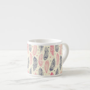 Tasse Expresso Rose et motif ethnique pourpre de plume
