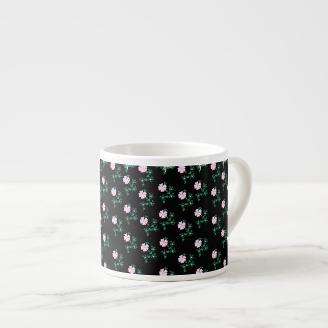 Tasse Expresso Rose sauvage - Motif floral sur Arrière - plan noi (Devant droit)
