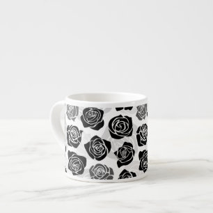 Tasse Expresso Roses Vintages chic en noir et blanc