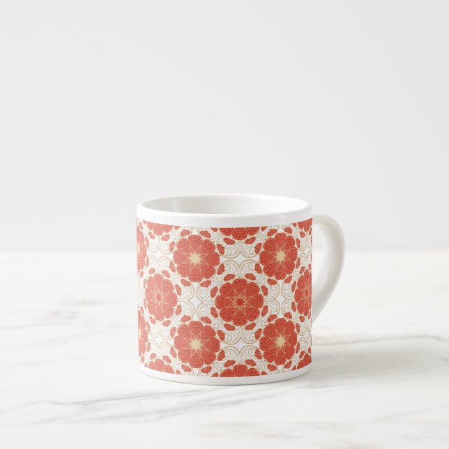 Tasse Expresso Rouge et motif floral de dentelle d'or (Devant droit)