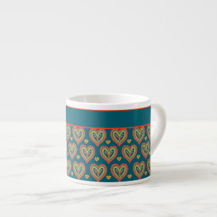 Tasse Expresso Rouge romantique, Coeurs verts sur Turquoise