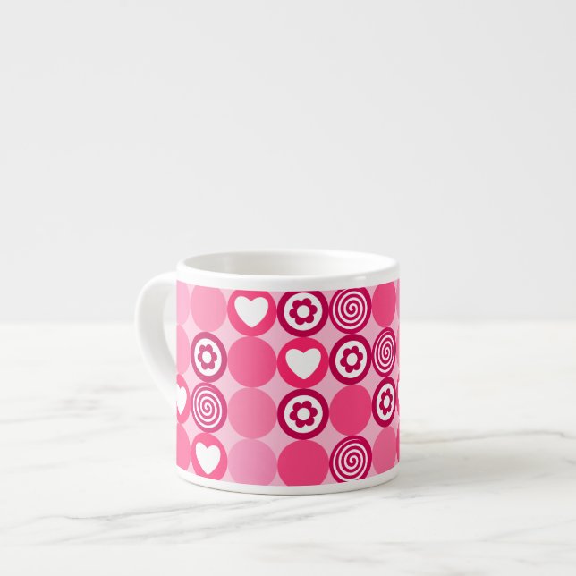 Tasse Expresso Saint-Valentin Motif jolis coeurs roses et fleurs  (Devant gauche)