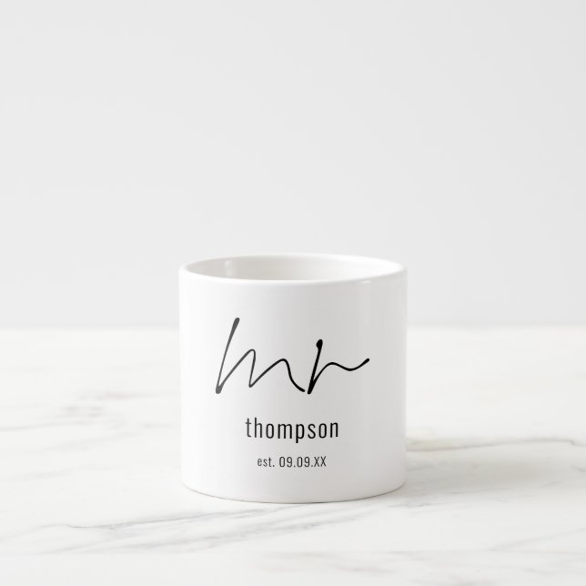 Tasse Expresso Script moderne M. Nom Mariage Box Idée (Devant)