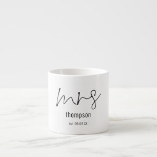 Tasse Expresso Script moderne Mme Nom Mariée Boîte Mariage Cadeau
