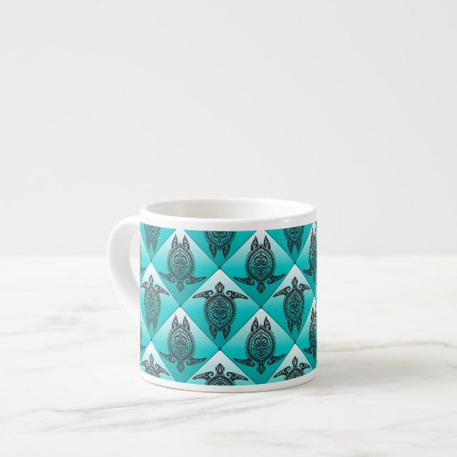 Tasse Expresso Shamanic Tortues de mer Motif - cyan (Devant gauche)
