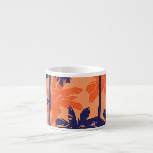 Tasse Expresso Silhouette de palmier bleu, arrière - plan orange
