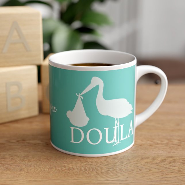 Tasse Expresso Silhouette Turquoise Doula Espresso Cup (A cute teal and white stork silhouette espresso cup with space for your name. )