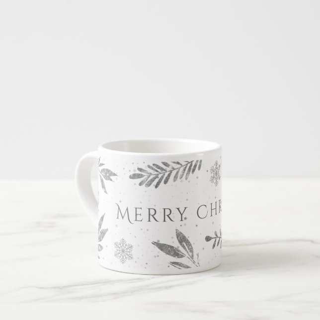 Tasse Expresso Silver Merry Christmas, Silver Leaves (Devant gauche)