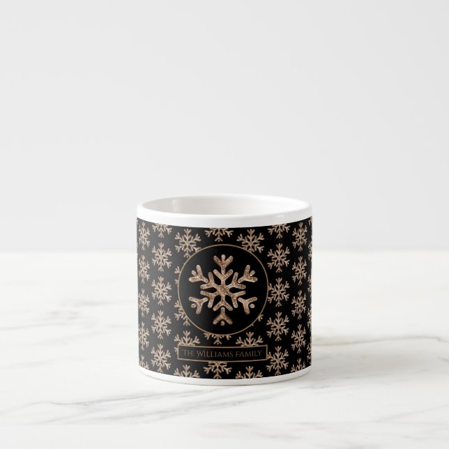 Tasse Expresso Snowflakes Motif Noir et Or Noël (Devant)