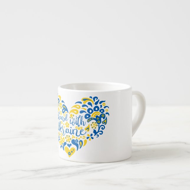 Tasse Expresso Soyez avec l'Ukraine lettrage et coeur (Devant droit)