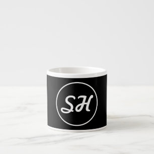 Tasse Expresso Style de monogramme rétro-moderne cool   Noir et b