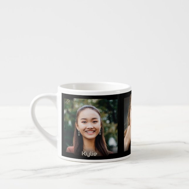 Tasse Expresso Three photos and name, black Sci-Fi Frame (Gauche)