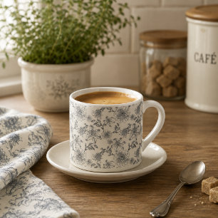 Tasse Expresso Toile de Jouy botanique oiseaux campagne rustique 