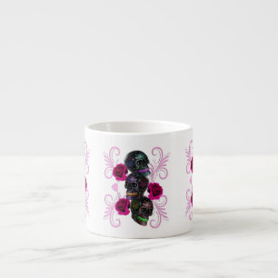 Tasse Expresso Triple Jour Noir Des Crânes Morts Roses Rose