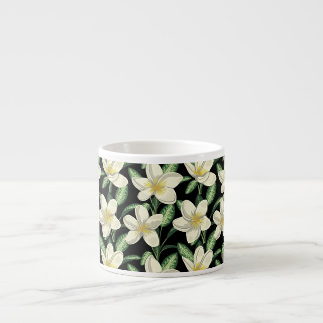 Tasse Expresso Tropical continu motif fleurs blanches feuille ver (Devant)