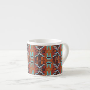 Tasse Expresso Turquoise Blue Rust Orange Rouge Brown Tribal Art