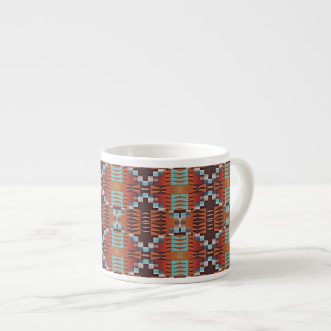 Tasse Expresso Turquoise Blue Rust Orange Rouge Brown Tribal Art (Devant droit)